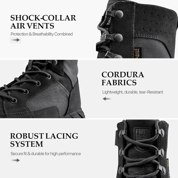 Men's Suede Leather Deep Black 8" Lightweight Military Work Combat Desert Boot - Picture 6 of 8